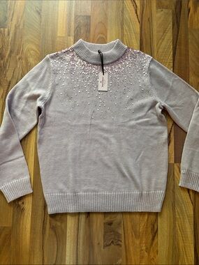 Juicy Couture Women’s Beaded Turtleneck Sweater - Pale Lavender Size XL NWT